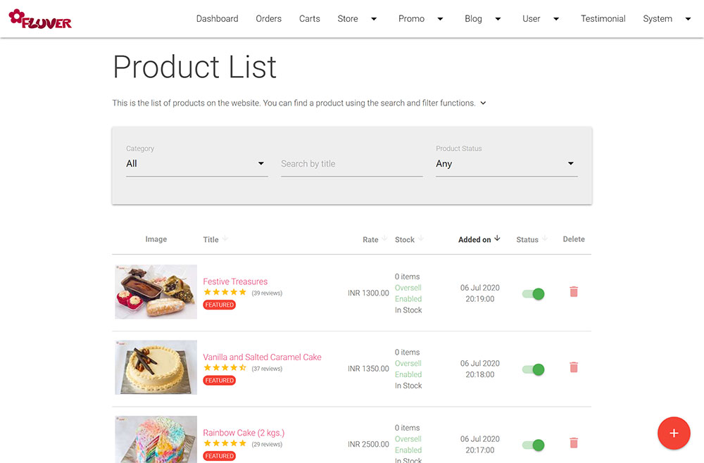 Online shop owner dashboard